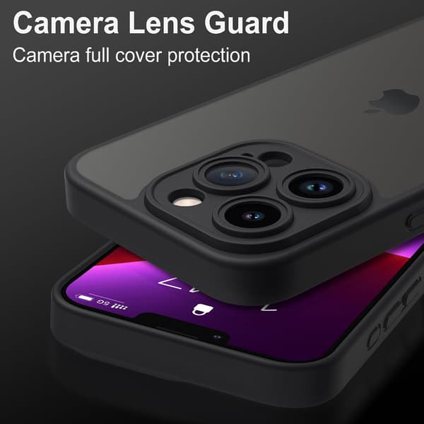 iPhone 13 Pro Max Cover med Fuld Kamerabeskyttelse og Anti-Fingeraftryk Mat Bagside 6,7 tommer - Sort