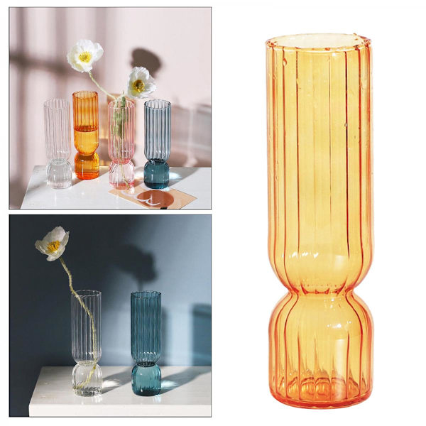 Modern Glasblomma Vas Hydroponisk Bordsdekoration Terrarium Växthållare Cylinderbehållare Orange