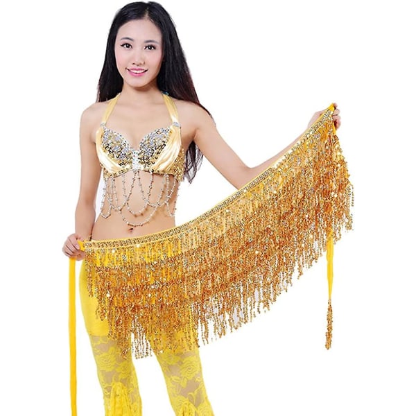 Dam Magdans Hip Scarf Performance Outfits Kjol Festival Kläder$dans Hip Scarf Tofs Kjol, Boho Paljettkjol Wrap Rave Costume For Women$ Gold