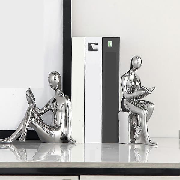 [RM][RM] Desktop Figurine Ceramic Reading Statue for Home Decor 1 Pair Bookends Decoration