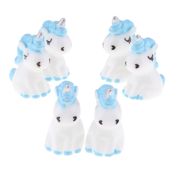6 st Mini Söta Enhörningsstatyer i Resin Miniatyrer Fe Trädgårds Ornament Blå
