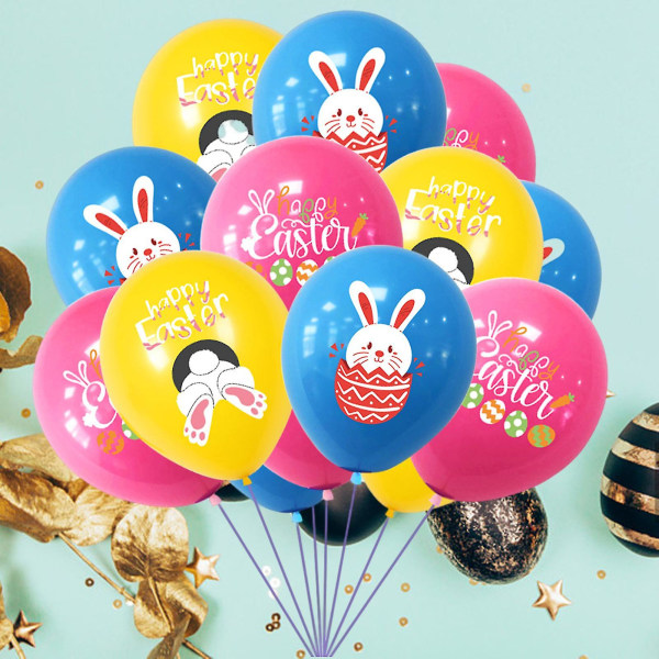 Farfi 40cm Partyballonger Kanintryck Bokstavsmönster Dekorativa Färgglada Hög Elasticitet Dekorera Inte Lätt Att Explodera Olika Färger Ägg Påskboll 10