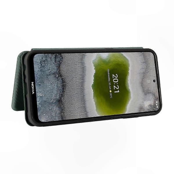 Vandret flip-etui med kulfibertekstur og kortplads til X10, TPU + PC + PU-lædermateriale Green