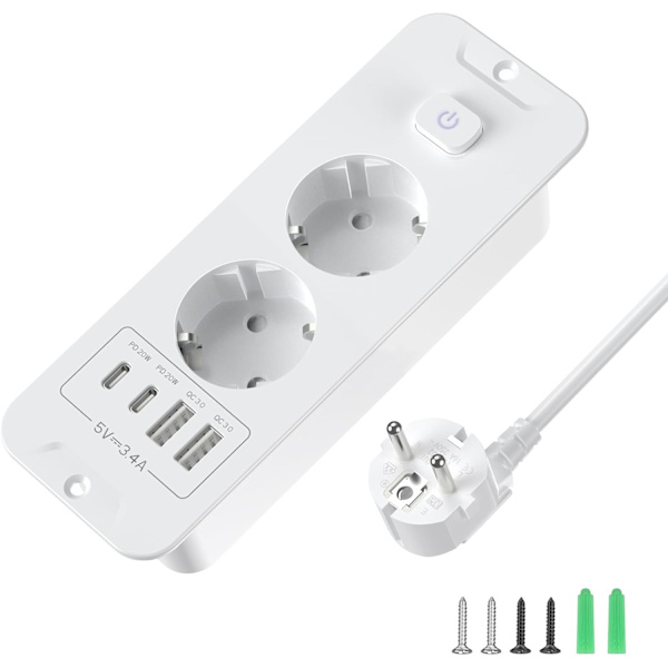 [RM] 2-way flush-mounted socket with 2 USB ports and 2 meter cable