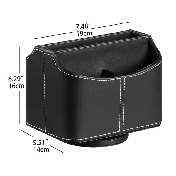 360° Rotating Remote Control Holder, PU Leather TV Remote Desktop Organizer with 5 Compartments for TV, DVD, Blu-Ray Remotes black
