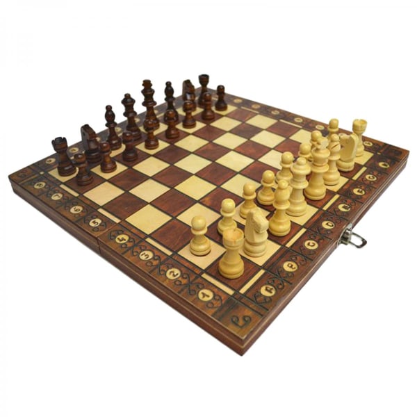 39 cm hopfällbart schackbräde 3 i 1 magnetiskt schackpaket i trä, schack/pack/backgammon, stora set , inbyggd förvaring