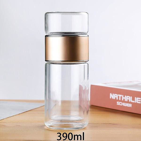 390ML Tevattenflaska Högt Borosilikatglas Dubbla Lager Te Vattenkopp Infuser Tumbler Dricksartiklar Vattenflaska Med Tefilter gold