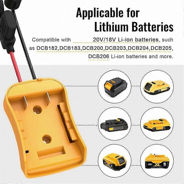 20V batteriadaptersæt med sikring, afbryder og ledningsterminaler konverter Yellow