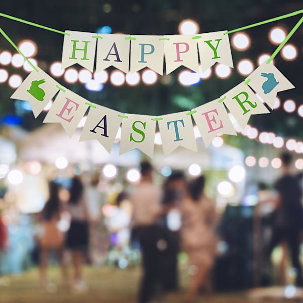 1 Set Hängande Banner Glad Påsk Festlig Atmosfär Kraftpapper Delikat Dragande Kanin Party Vimpel Flagga Party Tillbehör