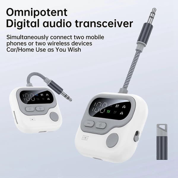 2X Fly Bluetooth 5.4-adapter 3,5 mm AUX-kontakt Trådløs lydsender/-mottaker for fly, flyselskaper, reiser, TV White