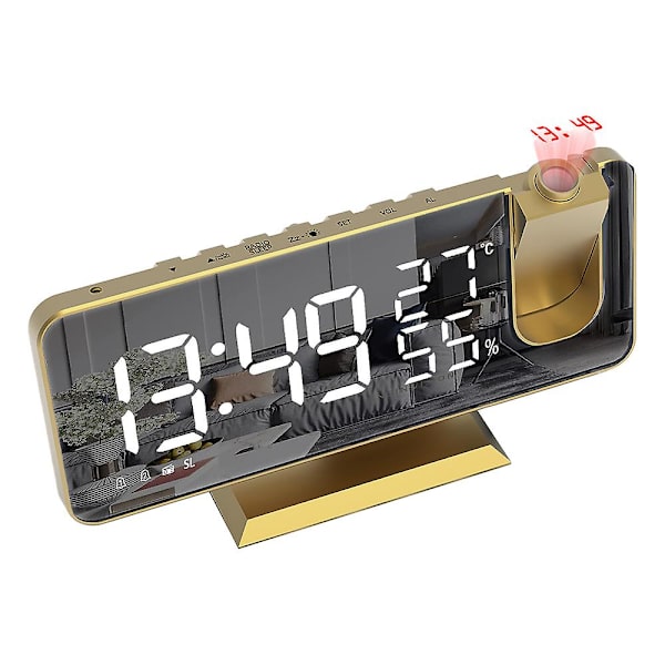 Projektionsväckarklocka för sovrumstak, digital väckarklockradio med USB-laddningsportar, LED-skärmväckarklocka, 4 dimmernivåer, dubbel väckarklocka med 2 Tyrant Gold