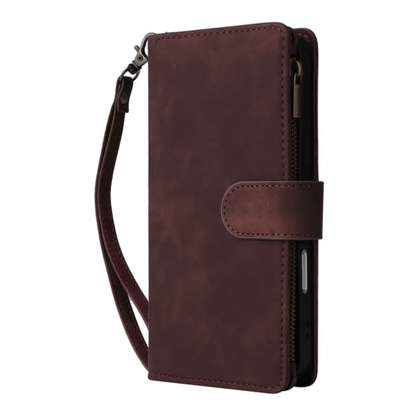[RM]iPhone 16 Pro Max Case - Crossbody Case with Multiple Card Slots and Zipper Kaffe