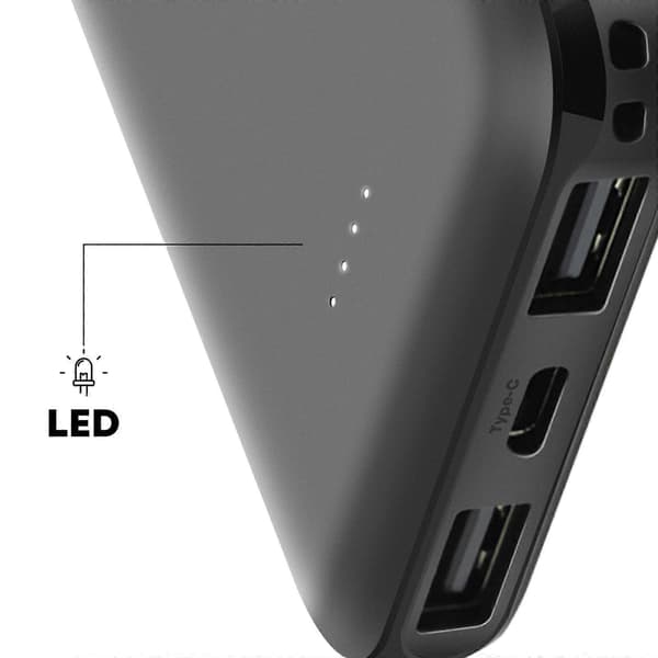 Powerbank 5000 mAh 2 USB-porter og USB C-port hurtiglading Black