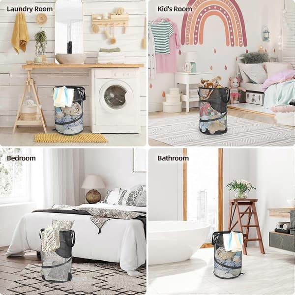[RM]2-pack Foldable Laundry Baskets with Zipper Lid, Small Laundry Hamper for Clothes, Toys, Camping, Travel, Dorm Black Black