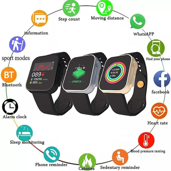 D20ultra 1.44\" Skärm Smart Klocka Flera Sportlägen Fitnessklocka Med Pulsmätning Black
