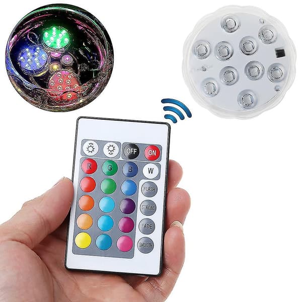 [RM]Submersible LED Light with Remote Control Waterproof RGB Multi-color 10-LED L