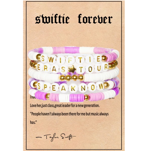 Bohemian Taylor Swift Friendship Letter Pärlstav Polymer Clay Armband Set Purple suit with cards