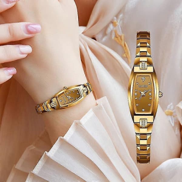 Olevs 5501 Wolfram Stål Armbånd Kvarts Ur Til Damer Guld