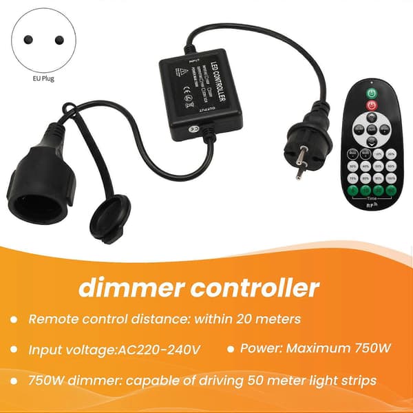 750W LED Dimmable Controller AC 220V Dimming 23 Keys Remote Control Kit for LED Strips, Bulbs, String Lights, Christmas Party, EU Plug Black