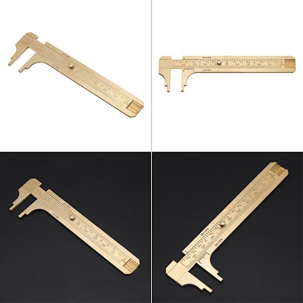 Practical Brass Caliper - Dual Scale Measuring Tool - Mini Brass Pocket Ruler (Dual 100mm Scale)