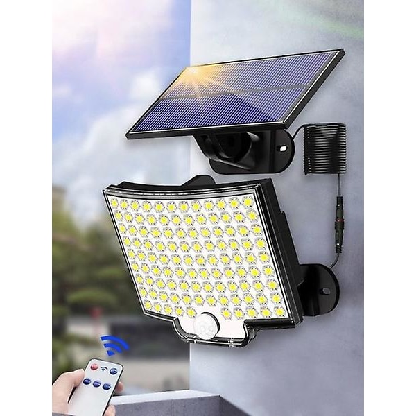 Superstark Utomhusvägglampa med Rörelsesensor, Fjärrkontroll, Vattentät, Gårdsbelysning, Garagebelysning