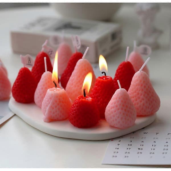 Jordgubbsformade minidoftljus - Rosa - 4 delar
