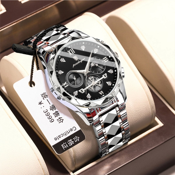 Man Waterproof Luminous Chronograph Watch for Herr Rostfritt stål Herr Quartz Watch color 7