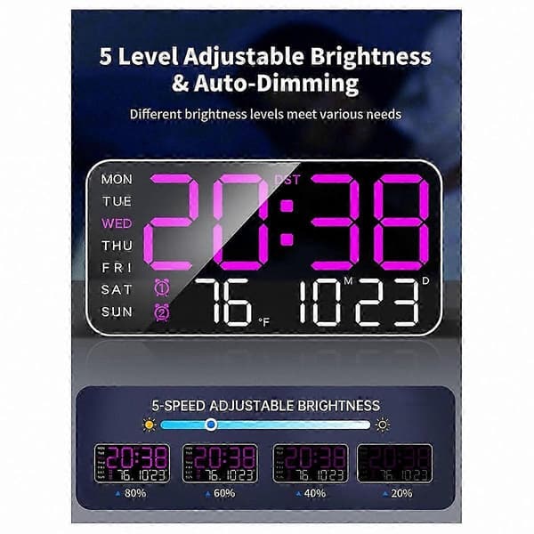 8,4 tommer stort digitalt vægur med LED-display og alarm