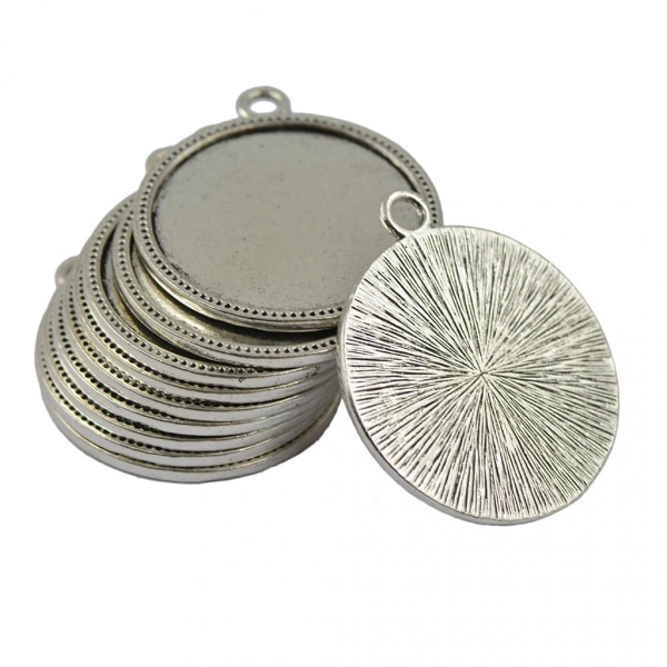 10 st Runda Brickor Cabochon Hänge Pr Smyckestillverkning Halsband - Tibetanskt Silver