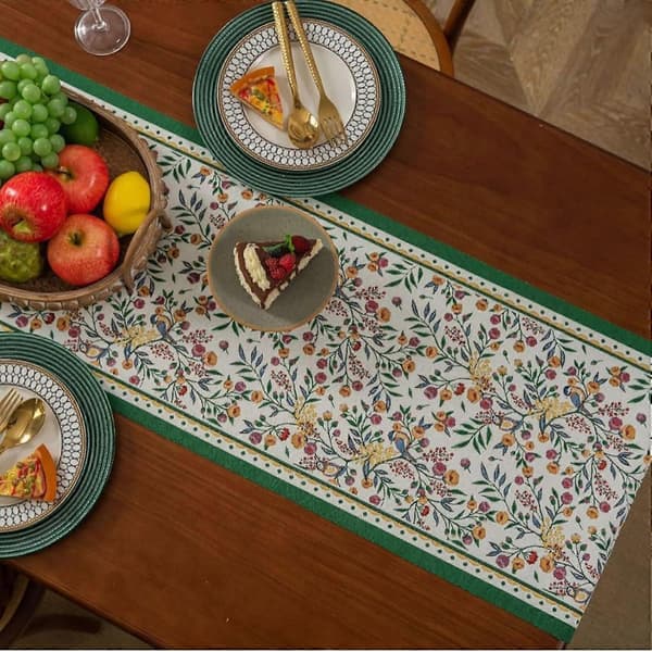 Flerfärgad blommig bordslöpare, polyester, 35x220 cm