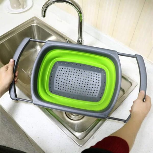 [RM]3,8L Foldable Colander with Extendable Handles, Space-Saving, Quick Draining for Kitchen Work, Suitable for Most Sink Sizes, Green