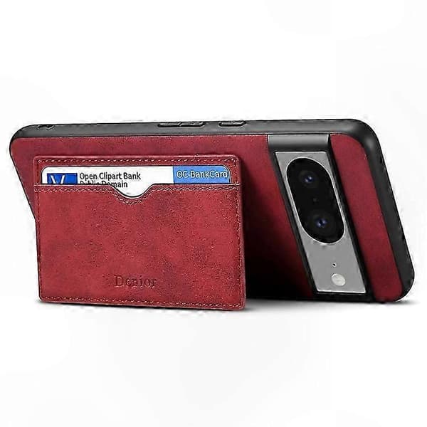 Retro læder TPU PC telefoncover med kortholder til Pixel 8 Red