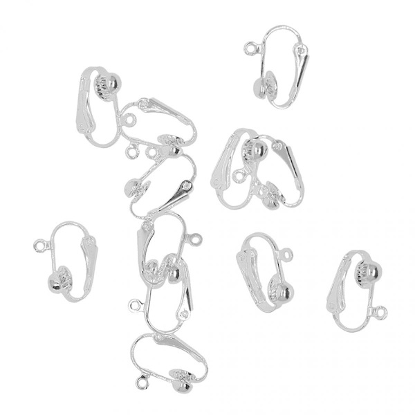 12 st clip-on örhänge omvandlare med öppen ögla silvervit diy tillbehör