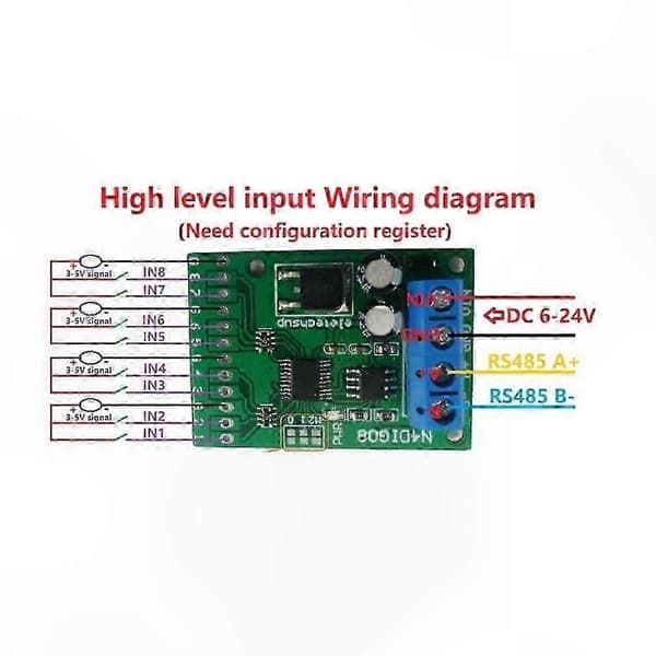 8-kanals digital I/O-switch TTL CMOS RS485 Modbus RTU-kontrolkort til PLC-relæmoduler Green With Pin