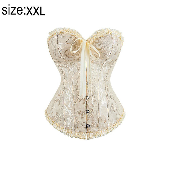 Dam Snörning Benad Overbust Korsett Bustier Underkläder Bodyshaper Topp Prinsesskorsett - Aprikosfärg XXL