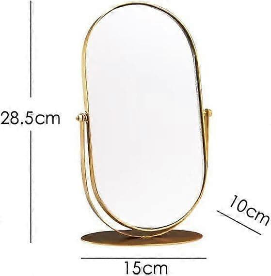 Skrivbordsspegel med metallram - Oval stående sminkspegel - Badrums- eller sovrumsspegel (Guld)