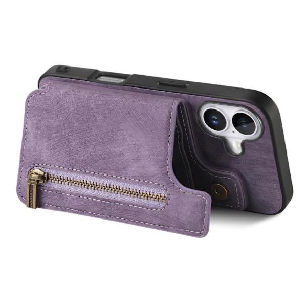 [RM]iPhone 17 Retro Leather Zipper Case Purpur