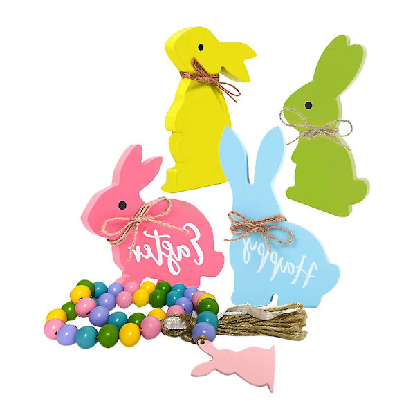 1 Set Påskhare Trä Hantverk Kaninform Trä Ornament Bordsdekoration