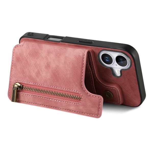 [RM]iPhone 17 Retro Nahkainen Vetoketjukotelo Rosa