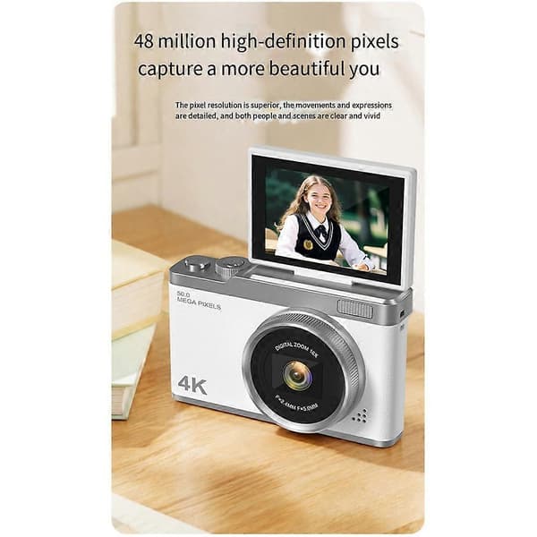Digitalkamera 4K HD Børnekamera 48MP Autofokus Vlogging Kamera 2,4 Tommer Retro Mode Bærbart Videokamera A Black