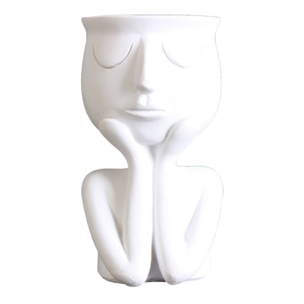 Människoansikte Skulptur Blomkruka Vas Suckulent Kaktus Planter Vit_B