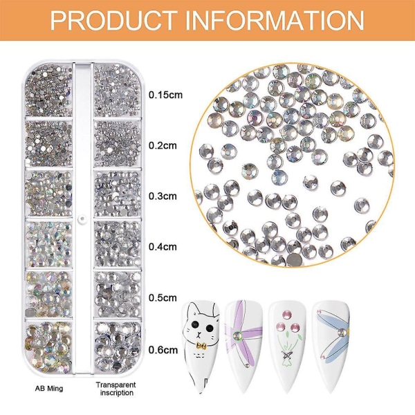 Crystal Round Nail Art, platta ryggar Akryl Rhinestones Gems style 5