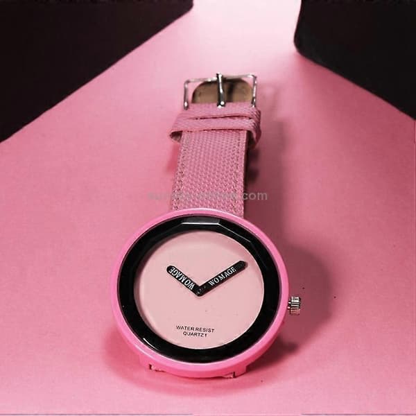 Enkel stil rund urtavla matt läderrem kvartsklocka för män/kvinnor Pink