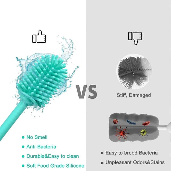 Silikonipullonpesuharja 3 kpl:n sarja Pitkävartiset pullonpesuharjat kapeakaulaisille astioille, vesipulloille, termospulloille, Hydro Flask -pulloille, kahvimukeille