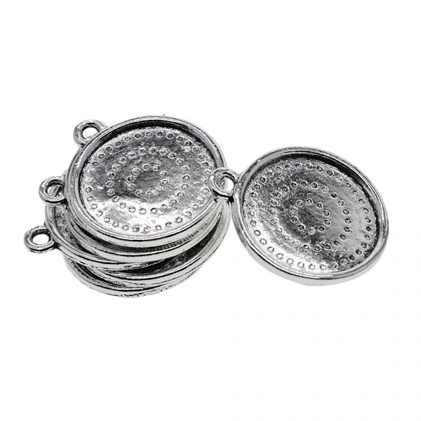 50st Tomma Runda Hängsmycke Cabochon Basbrickor DIY Smyckestillverkning 16mm Silver