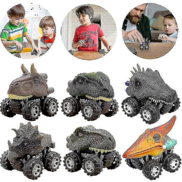 Dinosaurie Pull Back Bil Höghastighets Känslig Anti-fall 6-pack Bil Leksaker Presenter För Barn