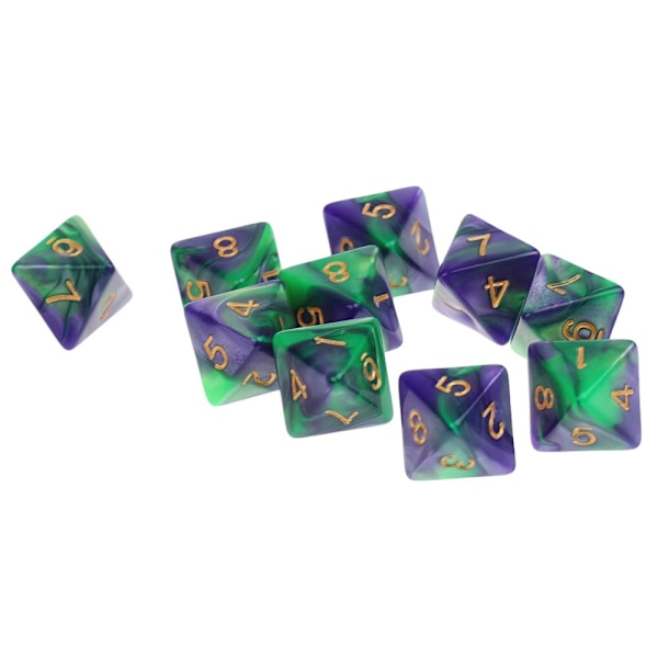 10 st 8-sidiga tärningar d8 polyedriska tärningar för bordsspel dungeons and dragons grön lila