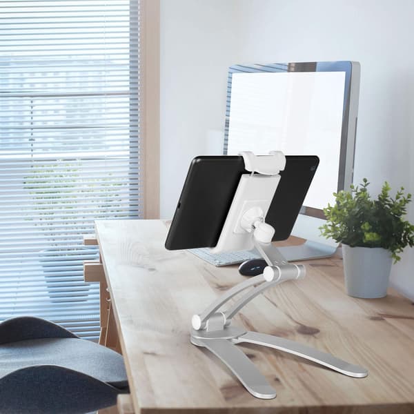Tablet Holder - With Wall and Ceiling Adapter - Compatible with iPad, MediaPad, Kindle, Smartphone, Galaxy Tab, Switch - Grey