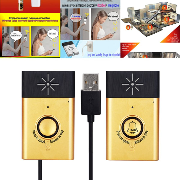 Trådlös WiFi Dörrklocka 2-Vägs Samtal Smart Dörrklocka Intercom Guld