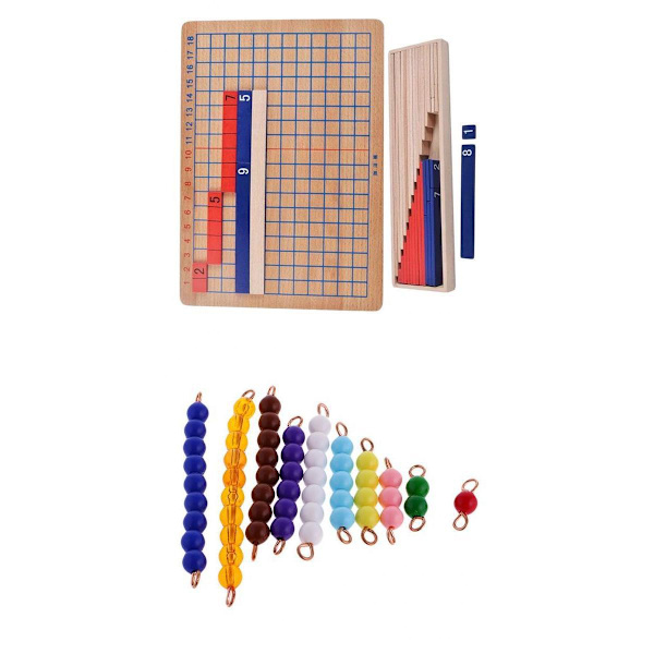 Montessori Matematik Träleksaker för Barn i Bokträ 1-10 Pärlstång